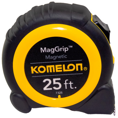 Komelon 25' X 1'' Magnetic Maggrip Tape Measure, Yellow/Black (7325)