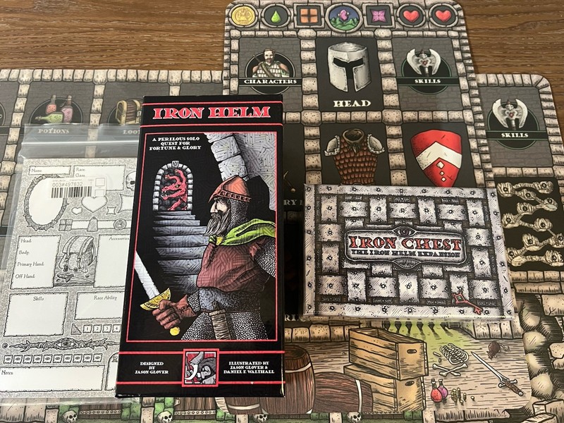 Iron Helm, Iron Chest, (9) Expansions, (2) Mats, Player Sheets, Grey Gnome Games