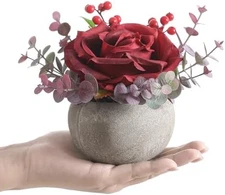 Artificial Flowers Potted Burgundy Sunflower Table Centerpiece