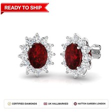 4.30 Ct Lab Grown Ruby & Diamond Halo Earring 9k White Gold Ready To Ship