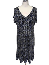 JIGSAW BLUE, BLACK & WHITE PATTERNED SLEEVELESS STRETCH JERSEY DRESS SIZE L