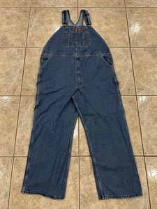 Mens 44X30 DICKIES Bib Overalls Blue Jean Carpenter Workwear Denim EXCELLENT