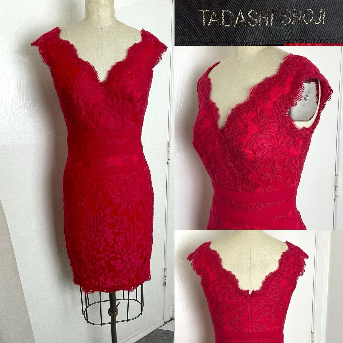 Tadashi Shoji Size 0 Stunning! Lace dress Red . Party Wedding Event | eBay