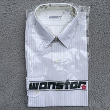 Vintage Wanstar 1970s-80s White Striped Dress Shirt Button Long Sleeve 14 1/2-31