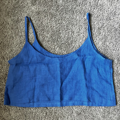 LOVEOCEAN Women s Blue Solid Cropped Scoop Neck Tank Top Size S