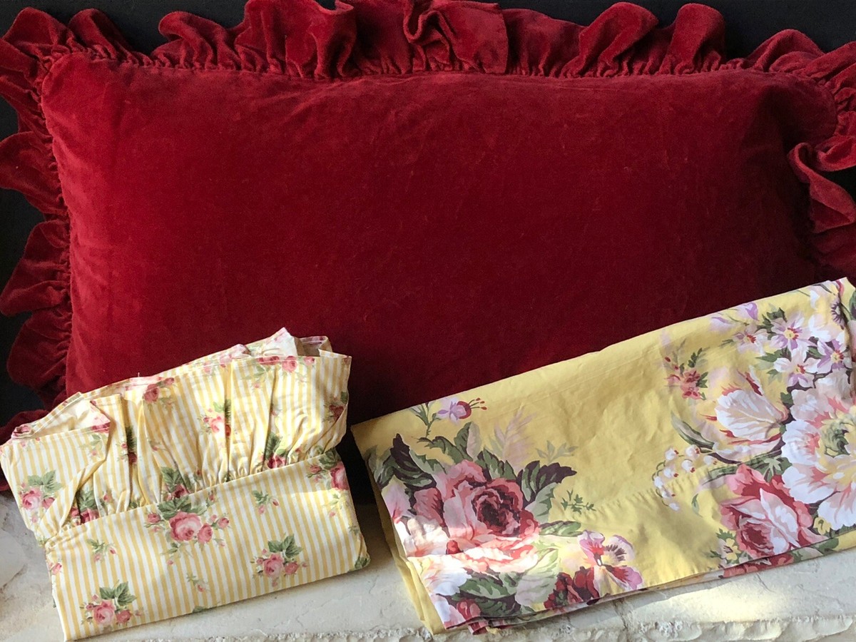 PAIR RALPH LAUREN Brooke KING Flowers YELLOW PILLOW SHAMS