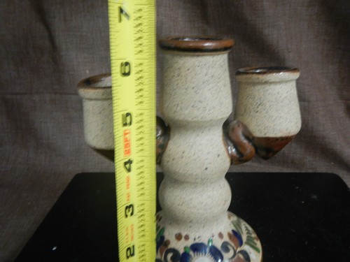 Mexikanische Kunst - 3 konische Kerzenständer signiert Keramik, Blumenglasur GUC - Bild 8 von 9