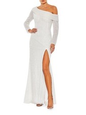 Mac Duggal Women's Sequined One-Shoulder Gown White Sz 14