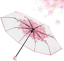Three Fold Umbrella Women Transparent Clear Cherry Blossom Mushroom Sakura
