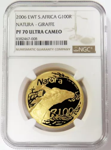 2006 GOLD SOUTH AFRICA GIRAFFE 100 RAND NATURA 1oz NGC PROOF 70 ULTRA CAMEO