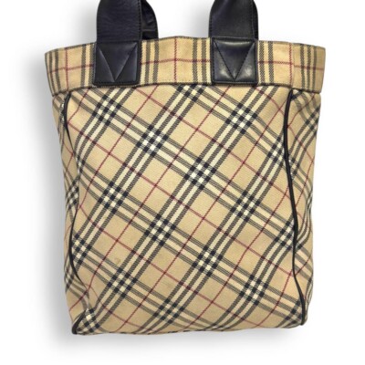 Burberry Blue Label Tote Bag Nova Check Logo Canvas Leather USED