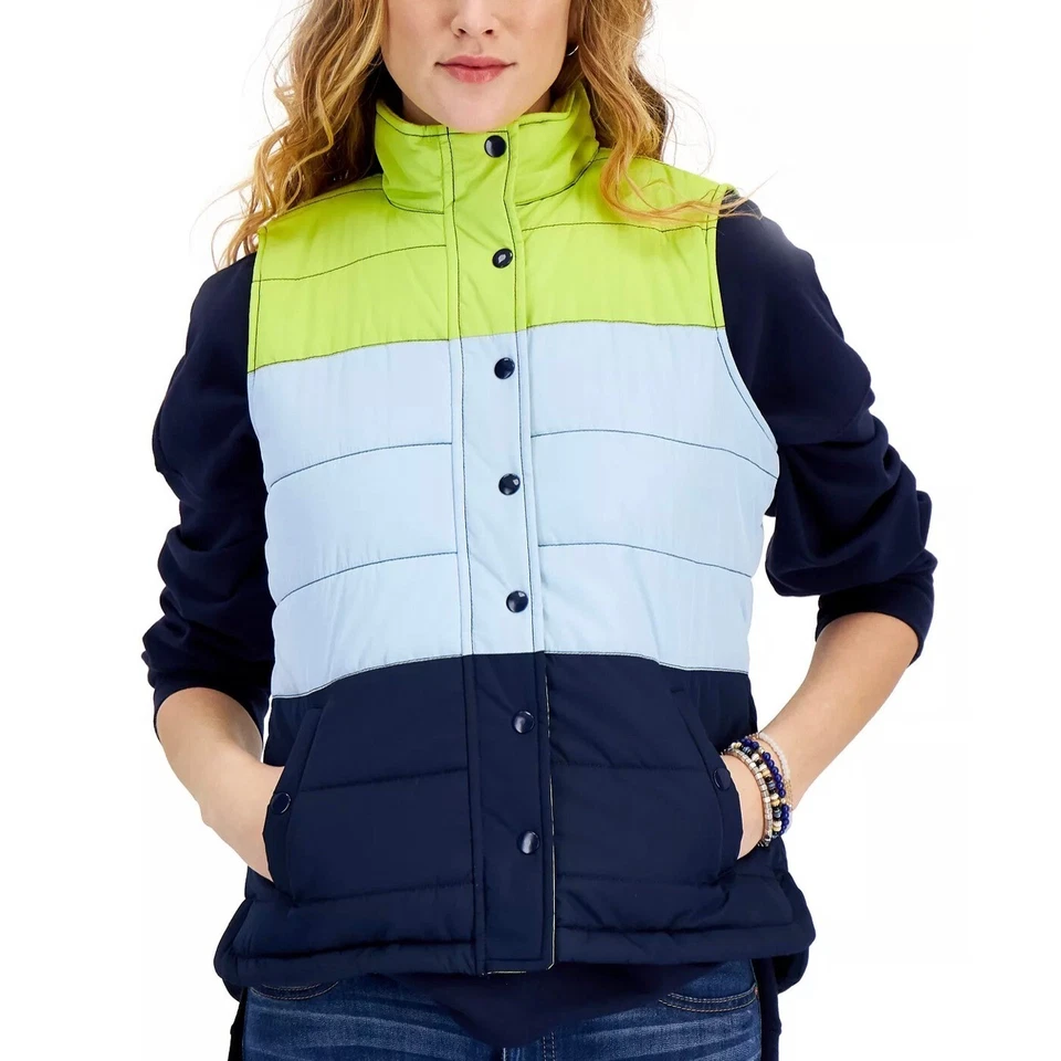 STYLE & CO Colorblocked Puffer Vest Zip Down Blue L - Image 3 of 3