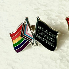 LGBTQ Pride Rainbow and Black Lives Matter 1"-Wide Double Flag Lapel Pin Badge