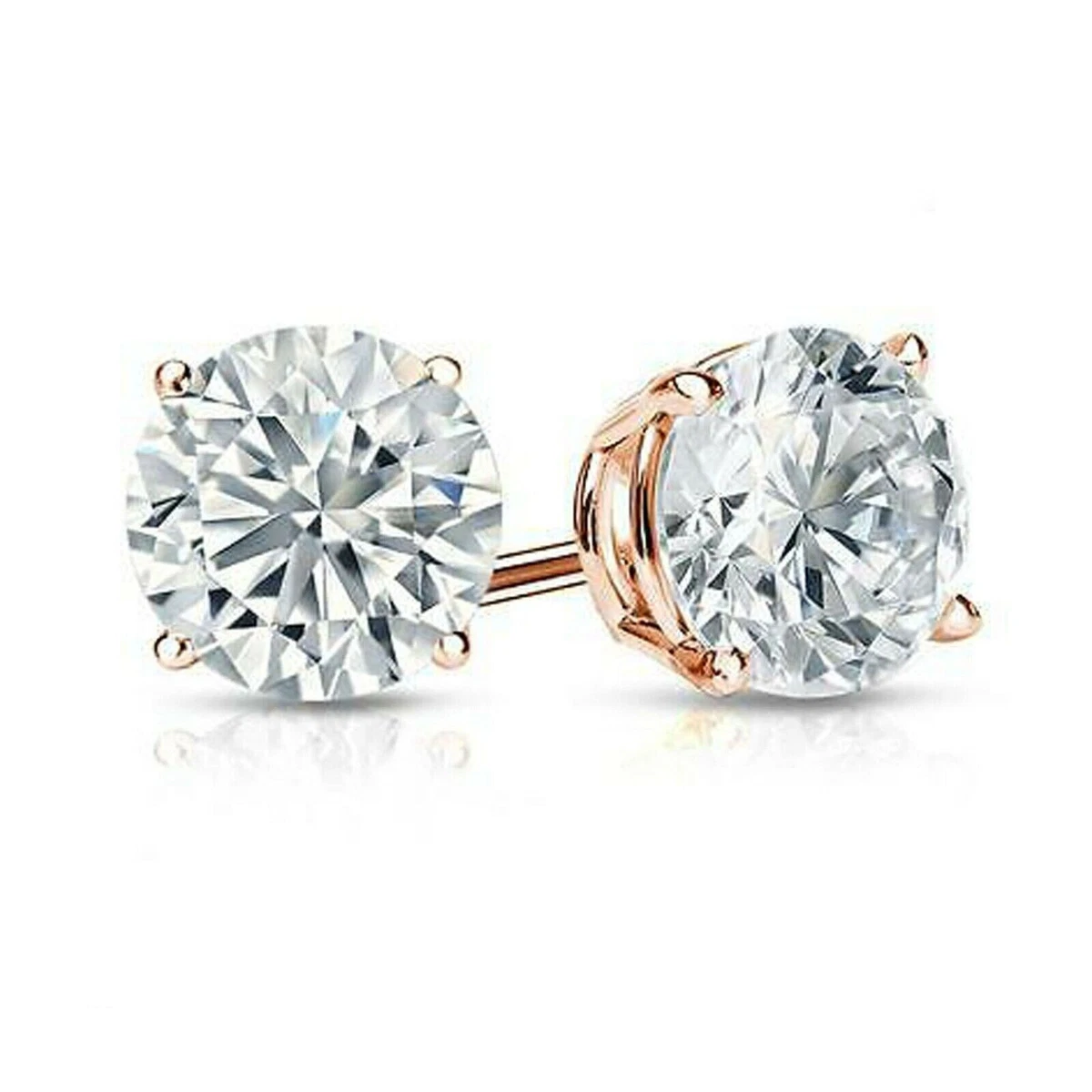 4.5Ct Simulated Diamond Earrings Studs Real 14K Rose Gold Plated Screw Back