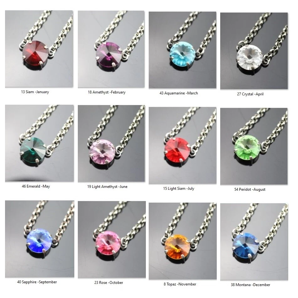 Personalisierte Geburtsstein-Halskette, mit 12 mm Rivoli Swarovski Kristalle - Bild 1 von 4