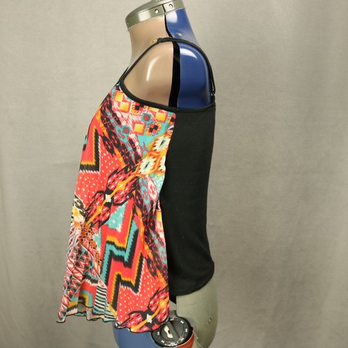 Eyeshadow Geometric Print Chiffon Front Flowy Tank Top Orange Multicolor S - Picture 6 of 17