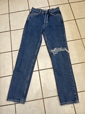 WE THE FREE FREE PEOPLE NEW Distressed High Rise Button Fly Straight Jeans 25
