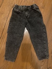 Gap Girls High-Rise Crop Barrel Jeans Washwell Black Elastic Waist EUC Size 6