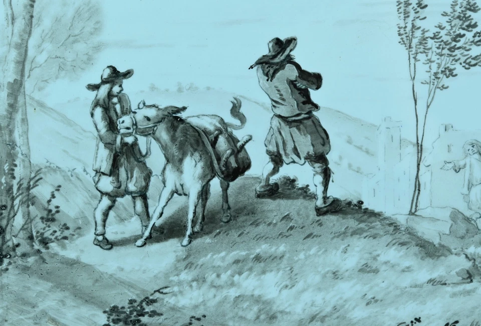 Ancien tableau plaque peinte porcelaine Fable de La Fontaine  Gustave  Doré 19e - Photo 4/4