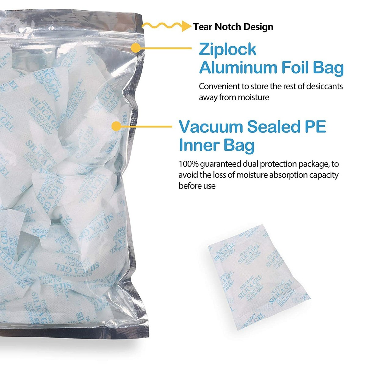 100 Pack Of 10 Gram Silica Gel Desiccant Packets - Foil Packed, FDA Approved