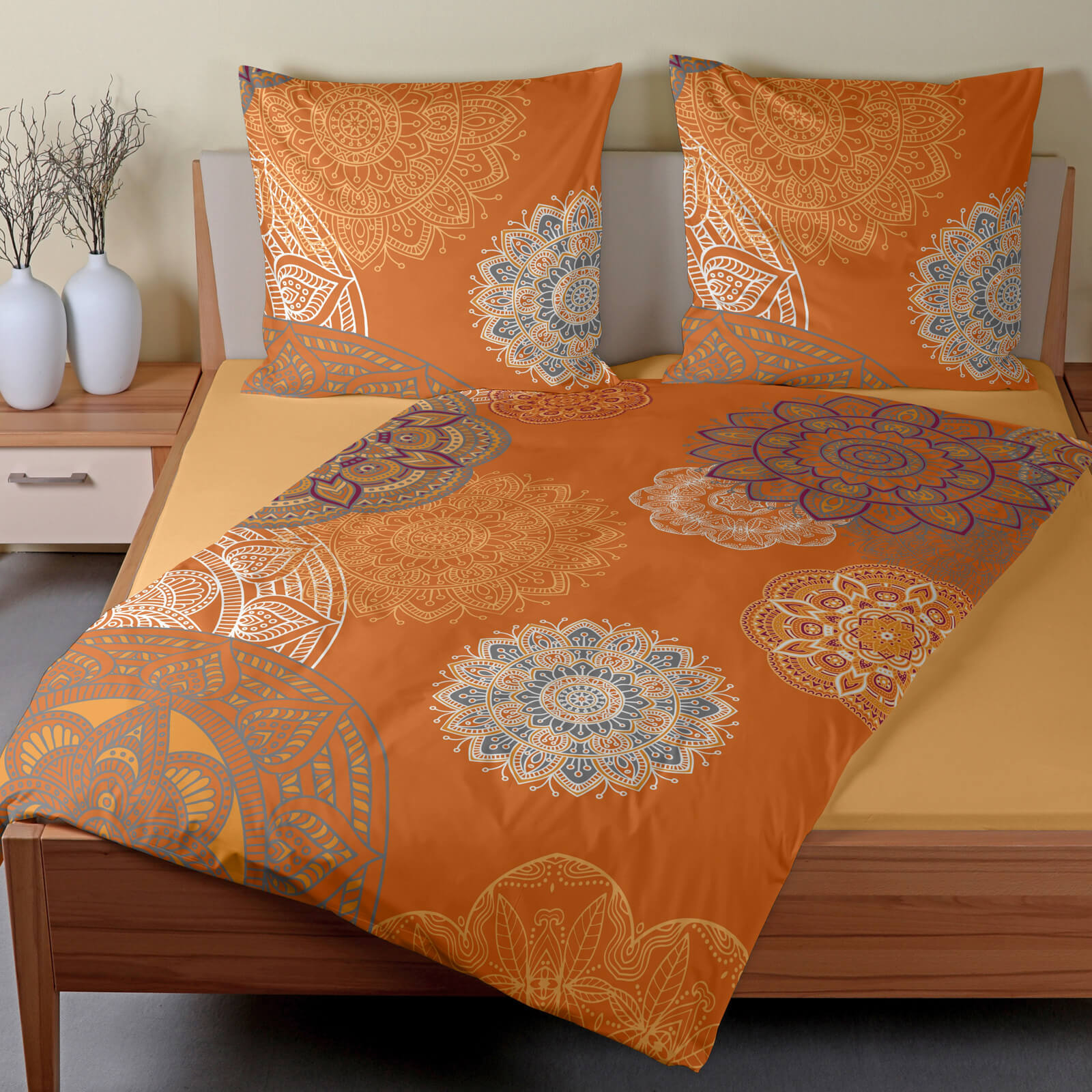CASATEX Biber Bettwäsche Eivissa Mango Silber Ornamente Mandala Orientalisch