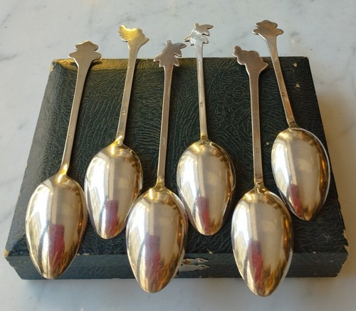 Beautiful Antique Asian Art Tokyo Sterling Silver 6 Spoons 20th C 82 grams - Picture 5 of 6