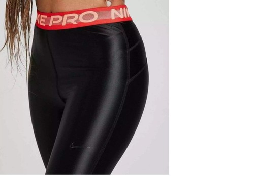 Nike Pro High Waisted 7/8 Leggings Damen Gr. XS - Schwarz/Chile Rot - Bild 5 von 7