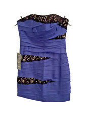 BEBE Dress Mini-dress tiered purple Satin Black lace Short Size Small New