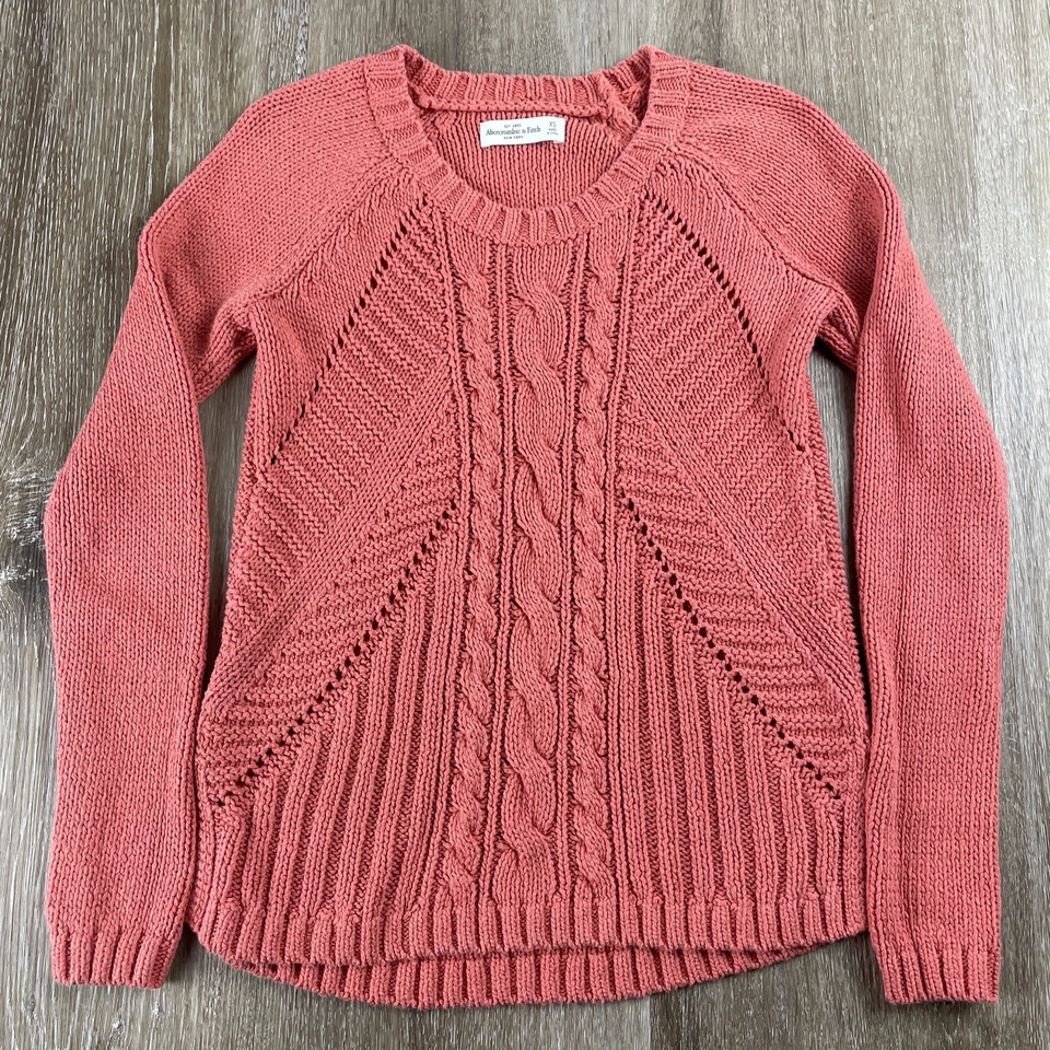Abercrombie & Fitch Cable Knit Sweater Women’s XS Pink Cotton Crewneck Fisherman - Image 3 of 4