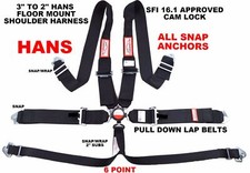Snap In 6 Point Racing Harness Hans Shoulders Sfi 16.1 Black