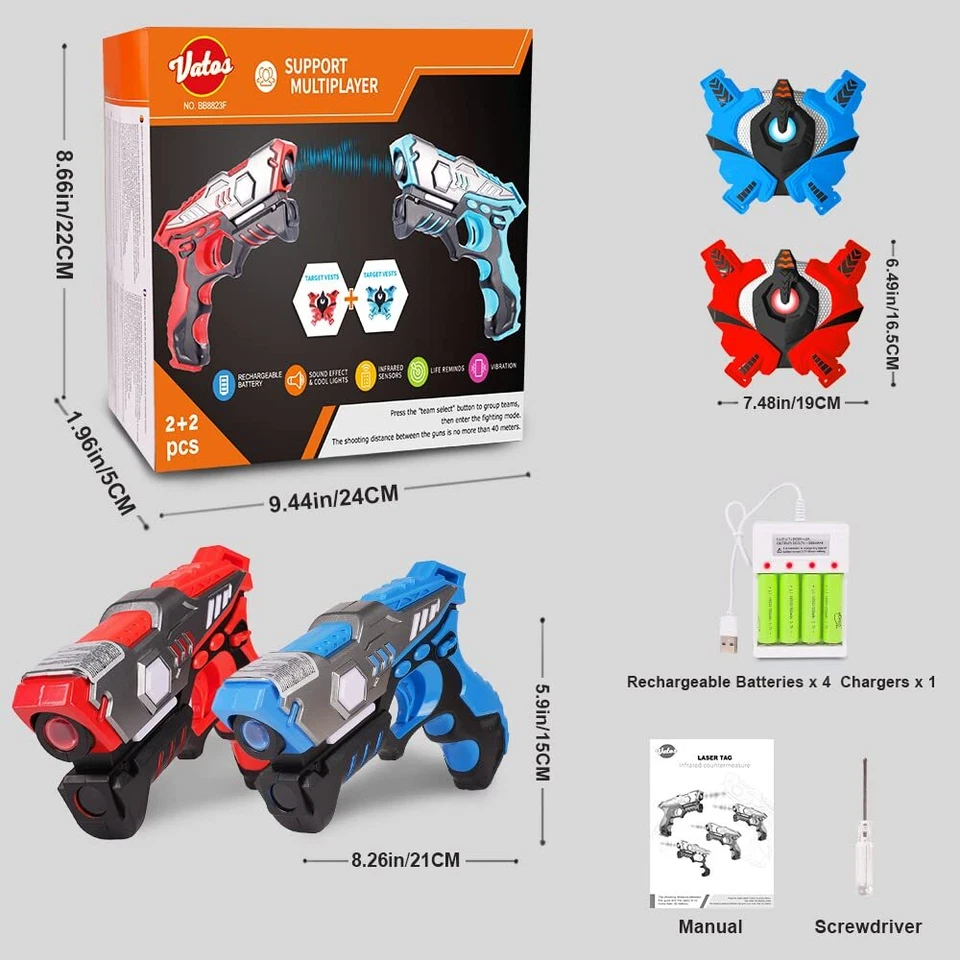 Juego de pistolas láser recargables infrarrojas VATOS con chaleco grupo juguetes divertidos para niños Foto 2 de 4