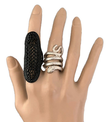 Set /Bundle/ Lot 2 Fun Statement Rings Black Adjustable 7and up, Snake Size 6