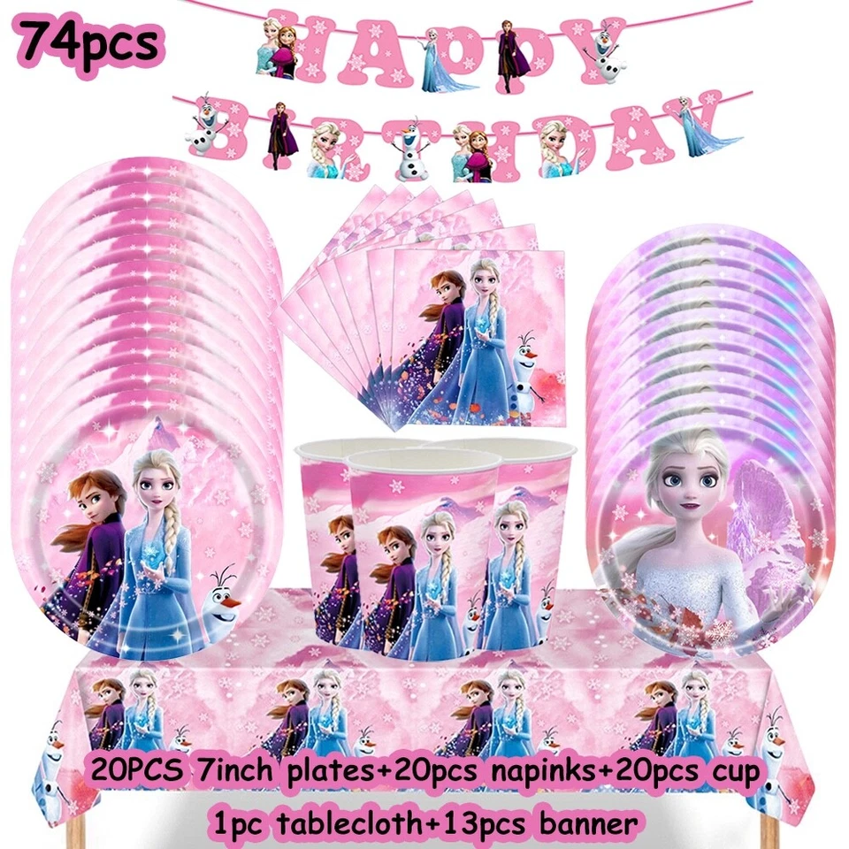 Conjunto de decoración de fiesta de cumpleaños congelado Elsa Banner telón de fondo globos Foto 4 de 4