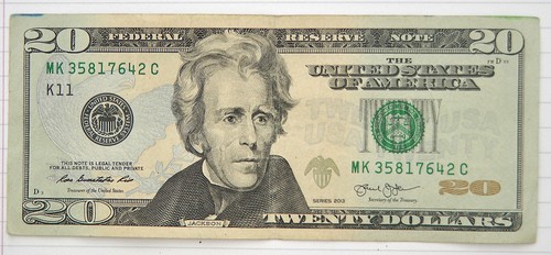 2013 Circulated $20 Dollar Bill - Rare 2 Color Both Sides Edge Printing Bleed