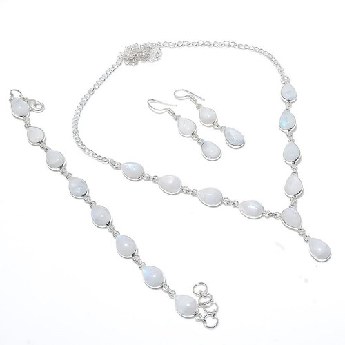 Moonstone Gemstone Handmade 925 Sterling Silver Jewelry Necklace Size 18"