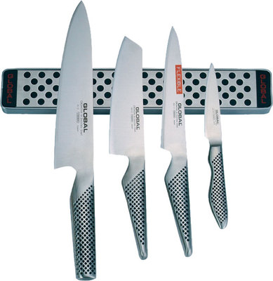 GLOBAL Kochmesser  4er Set + Magnetschiene in Geschenkbox G-251138/M30