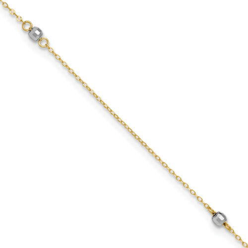 14k Two-tone Mirror Bead 9in Plus 1in ext. Anklet ANK185 - Picture 1 of 7