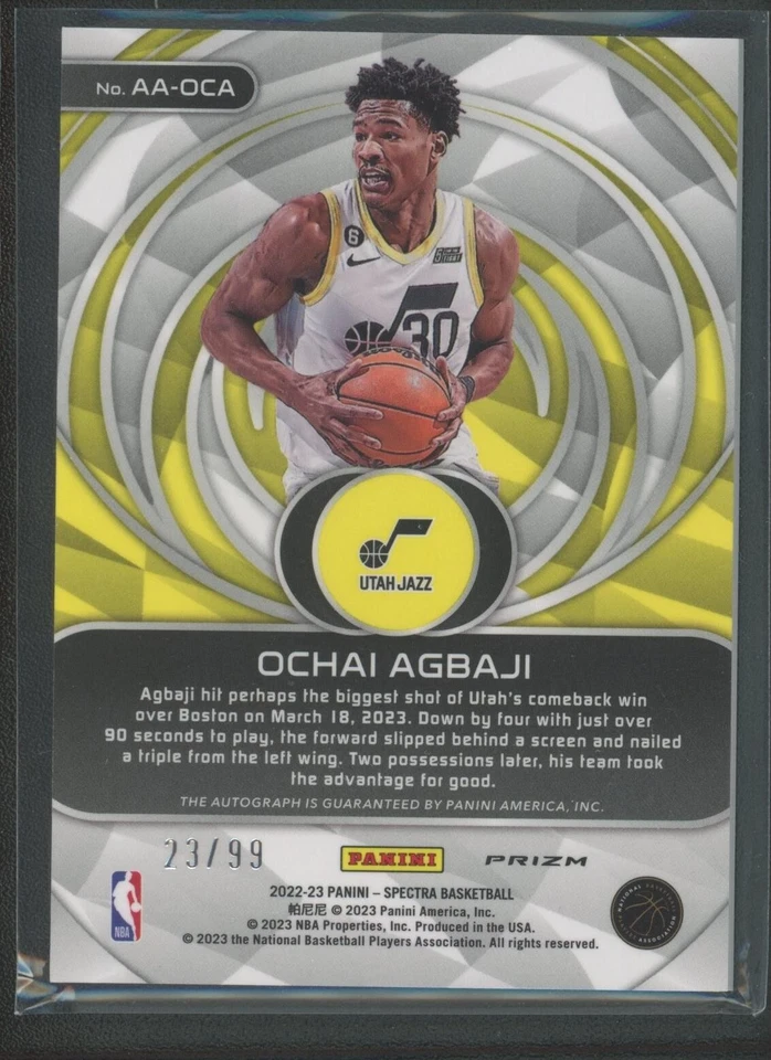2022-23 Ochai Agbaji 23/99 Auto Panini Spectra Aspiring Rookie RC - Image 2 of 2