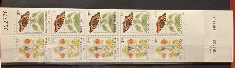 Norway,butterflies.S.C.#1034b S.C.V.$15 MNH, Complete booklet of 10 as issued.