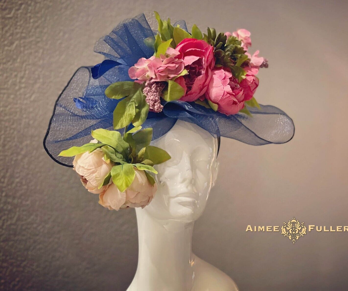 Kentucky Derby Hat Ascot Fascinator Navy Blue Green Pink  display picture 2