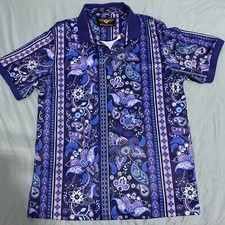 New Paisley Mens Silk Shirt Purple Blue Red T Shirt Short Sleeve Dress Suit Top