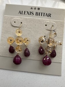 Authentic Alexis Bittar 925 Sterling Silver Gold Plated Cross Earrings Ruby & Yellow