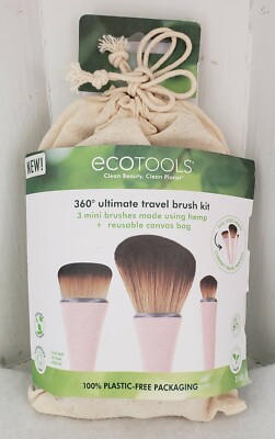 EcoTools 360 Ultimate Travel Brush Kit 3 Mini Hemp Brushes & Reusable Bag Vegan