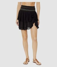 Soluna Swim Heat Wave Ruffle Skirt Cover-up Black Size XS/S 0790