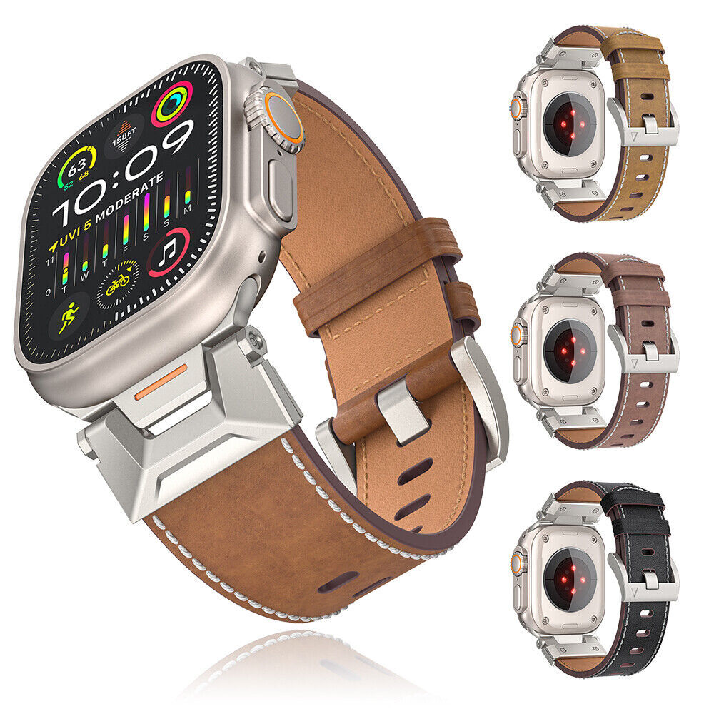 Steel + Genuine Leather Band Strap for Apple Watch Ultra 2 9 8 7 6 SE 44/45/49mm-image