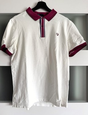 Fred Perry Polo. White / Burgundy / Blue. Mens XL. Punk. Ska. Oi