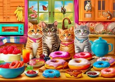 300 Piece Puzzles for Kids Adults Cat Jigsaw Puzzle with Donuts