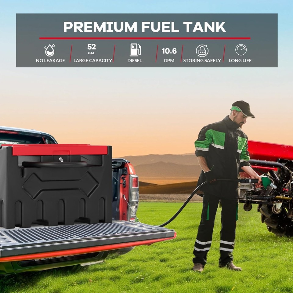 52 Gallon Portable Diesel Fuel Tank with 12V Pump 15Ft Hose for Trucks ...