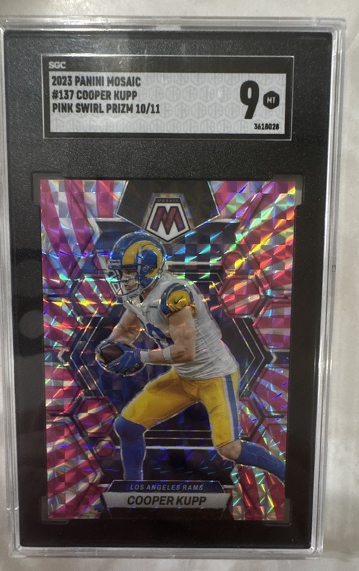 2023 Panini Mosaic -Cooper Kupp #137 Pink Swirl Mosaic 10/11 Jersey Match SGC 9