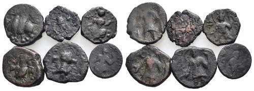 FITZ Ancient India Kushan Lot 6 Coins AE ØBAM180